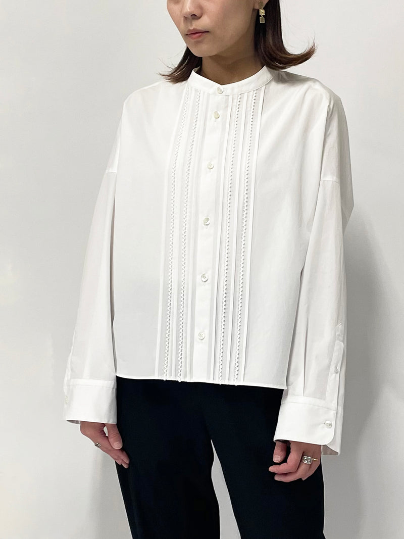PINTUCK LACE STAND COLLER SHIRT